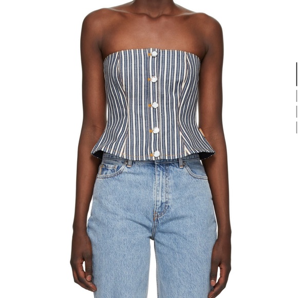 GANNI Indigo & White Denim Mixed Stripe Camisole Bustier top. - Picture 1 of 3